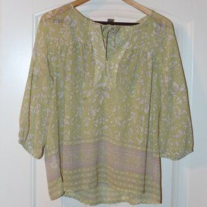 LOFT Tie Neck Blouse - Sz Sm Green/Purple